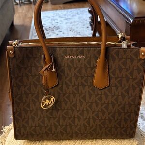 Michael Kors Brown purse MK Signature Satchel with Gold Hardware